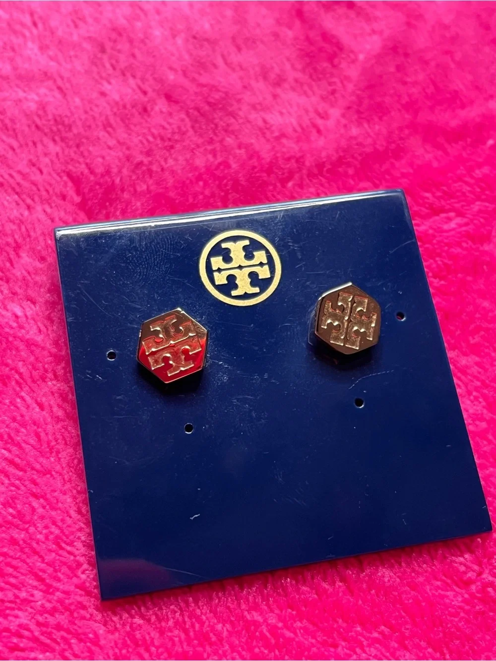 Tory Burch Hexagon Logo Stud Earrings